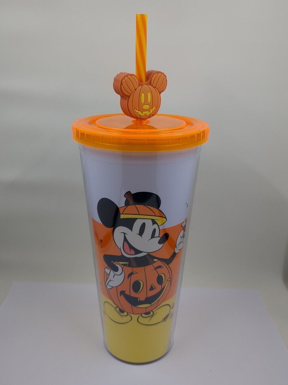 Disney Mickey Mouse Halloween Candy Corn Tumbler w/ Pumpkin Mickey Straw Topper